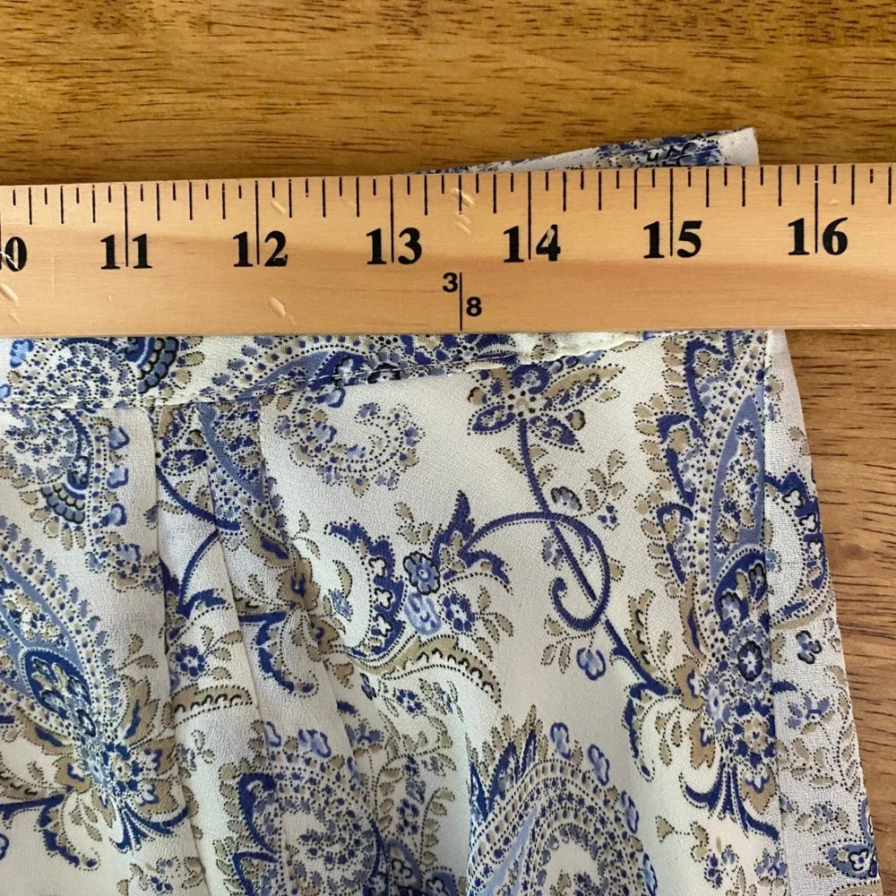 Jonathan Martin Studio Paisley Midi Skirt Womens Large Blue Cream Coastal Office